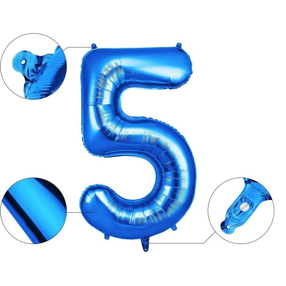 Balon din Folie Flippy, Cifra 5, 81 cm, Pentru Aer sau Heliu, Bulk, Albastru-2