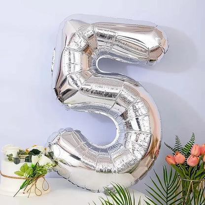 Balon din Folie Flippy, Cifra 5, 81 cm, Pentru Aer sau Heliu, Argintiu-1