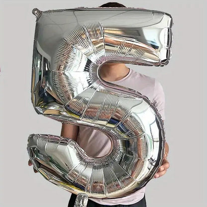 Balon din Folie Flippy, Cifra 5, 81 cm, Pentru Aer sau Heliu, Argintiu-2
