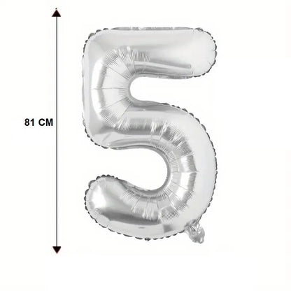 Balon din Folie Flippy, Cifra 5, 81 cm, Pentru Aer sau Heliu, Argintiu-3