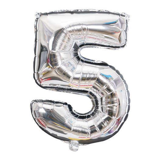 Balon din Folie Flippy, Cifra 5, 81 cm, Pentru Aer sau Heliu, Argintiu-0