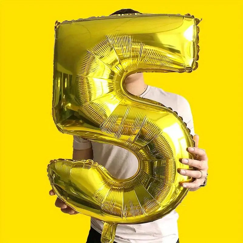 Balon din Folie Flippy, Cifra 5, 81 cm, Pentru Aer sau Heliu, Auriu-2