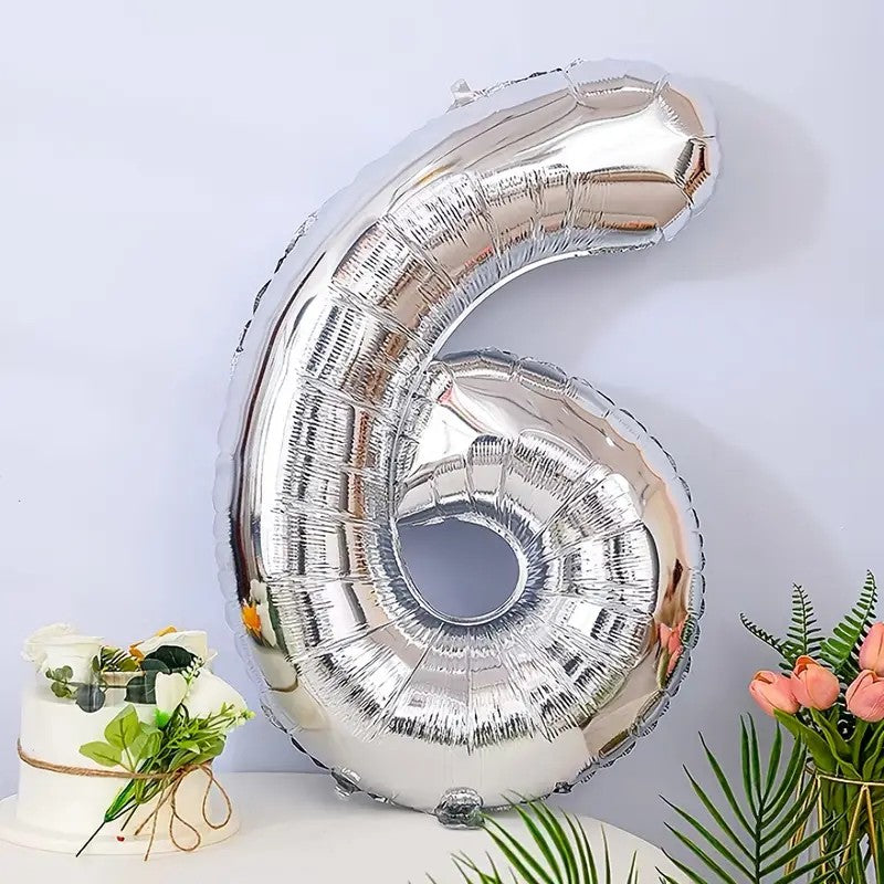 Balon din Folie Flippy, Cifra 6, 81 cm, Pentru Aer sau Heliu, Argintiu-1