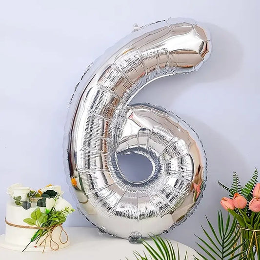 Balon din Folie Flippy, Cifra 6, 81 cm, Pentru Aer sau Heliu, Argintiu-1