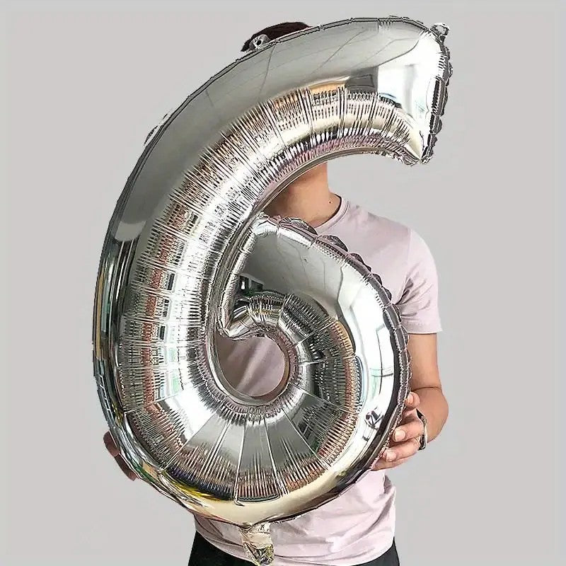 Balon din Folie Flippy, Cifra 6, 81 cm, Pentru Aer sau Heliu, Argintiu-2