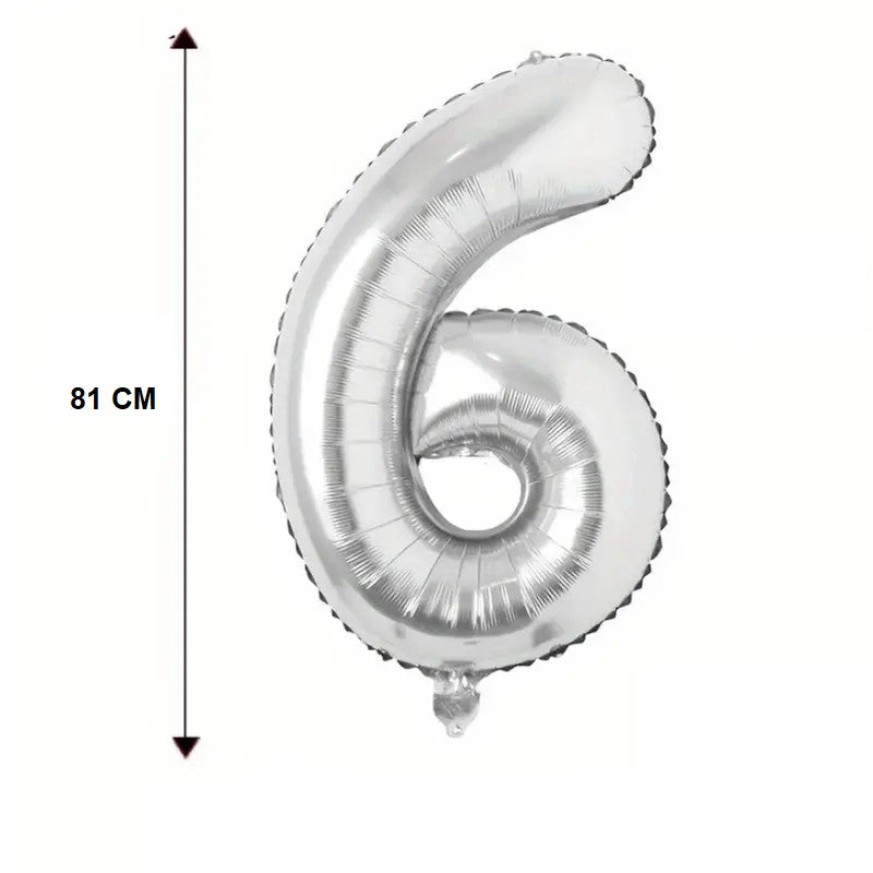 Balon din Folie Flippy, Cifra 6, 81 cm, Pentru Aer sau Heliu, Argintiu-3