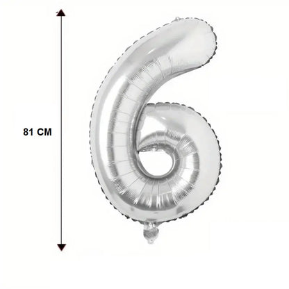 Balon din Folie Flippy, Cifra 6, 81 cm, Pentru Aer sau Heliu, Argintiu-3