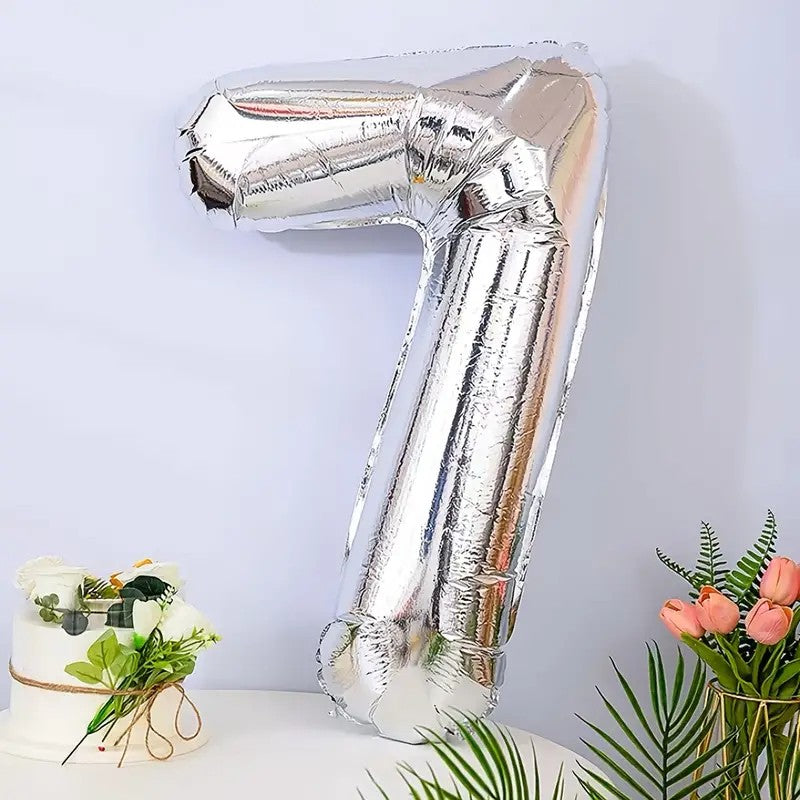 Balon din Folie Flippy, Cifra 7, 81 cm, Pentru Aer sau Heliu, Argintiu-1