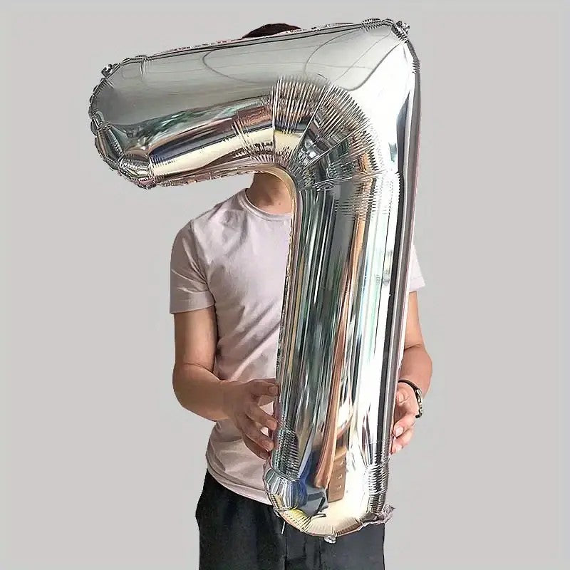 Balon din Folie Flippy, Cifra 7, 81 cm, Pentru Aer sau Heliu, Argintiu-2