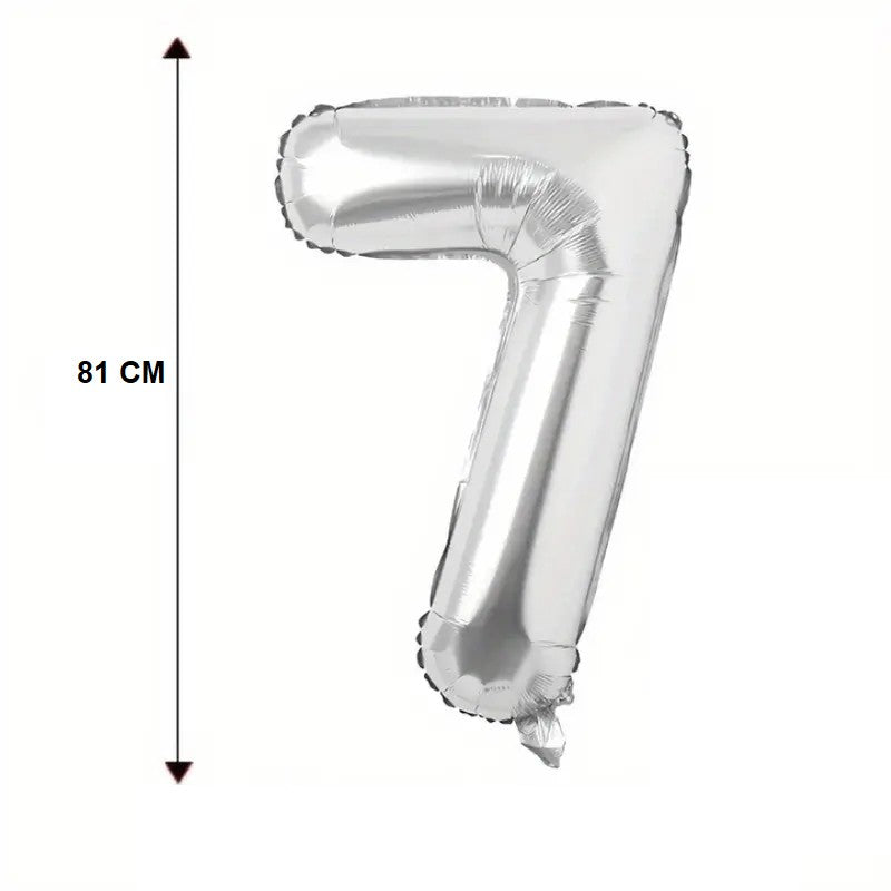 Balon din Folie Flippy, Cifra 7, 81 cm, Pentru Aer sau Heliu, Argintiu-3