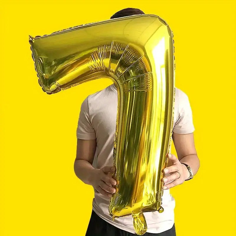 Balon din Folie Flippy, Cifra 7, 81 cm, Pentru Aer sau Heliu, Auriu-2