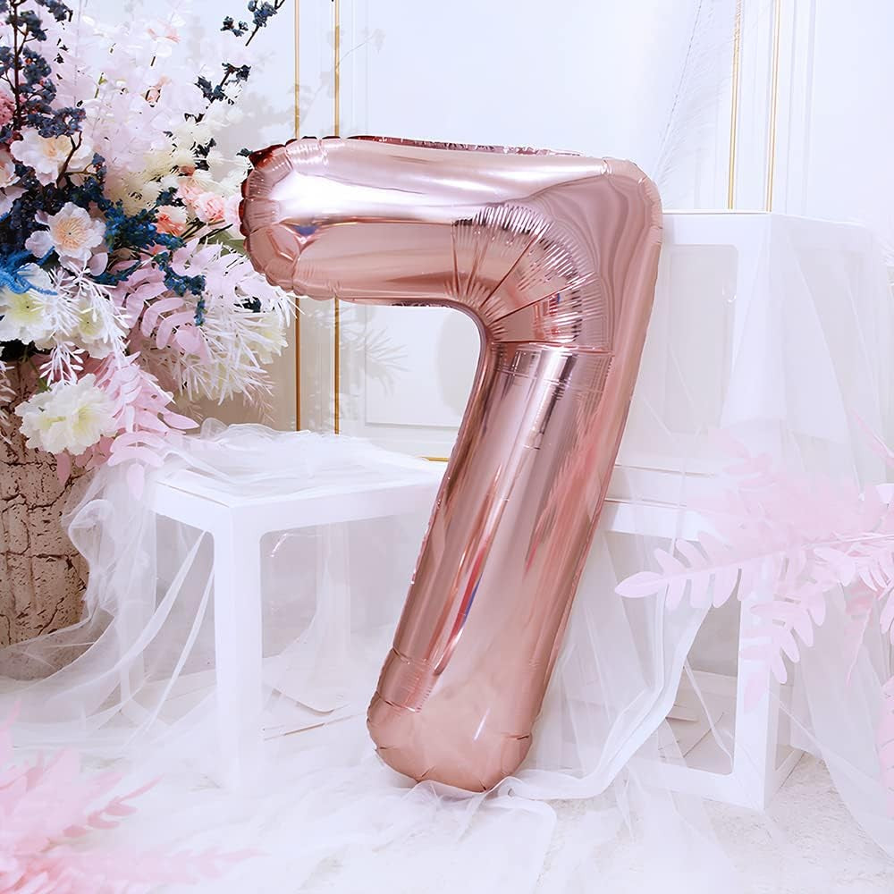 Balon din Folie Flippy, Cifra 7, 81 cm, Pentru Aer sau Heliu, Roz Auriu-3