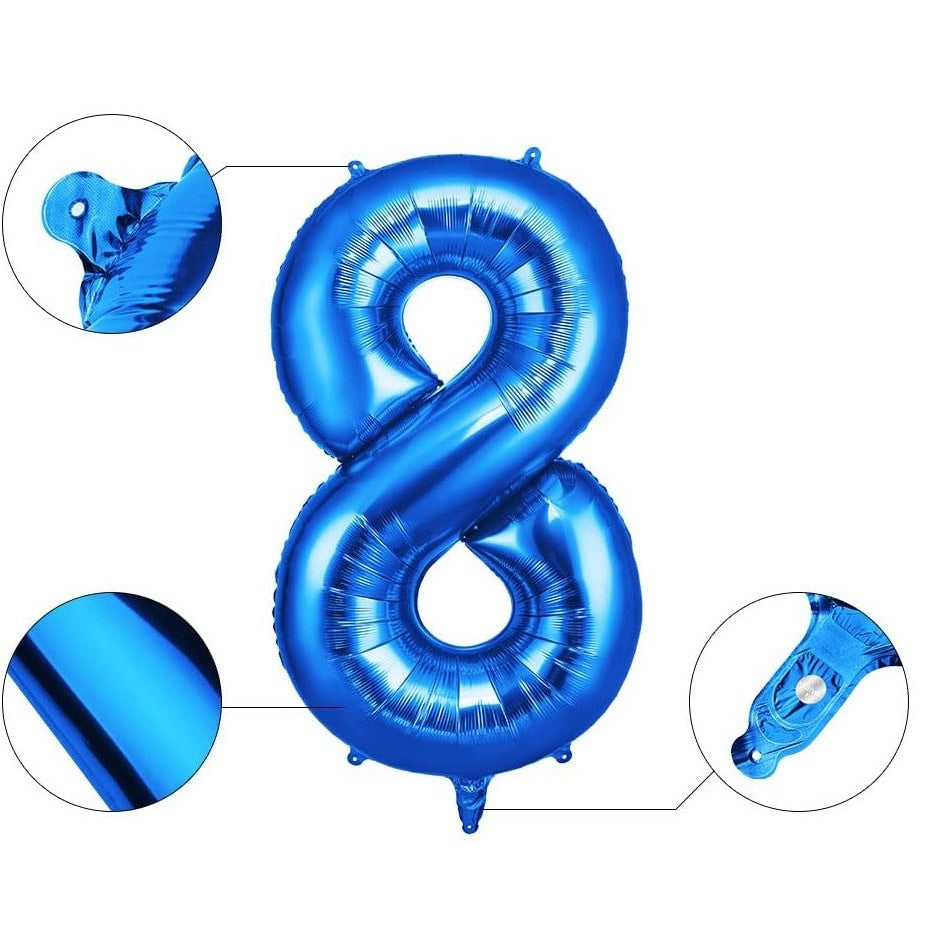 Balon din Folie Flippy, Cifra 8, 81 cm, Pentru Aer sau Heliu, Albastru-2