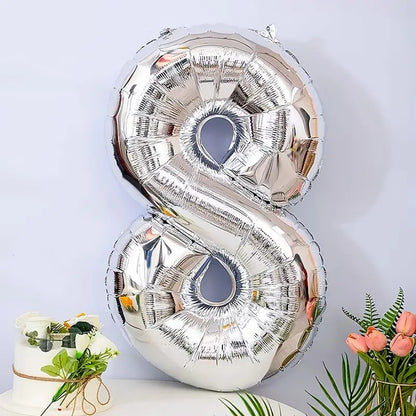 Balon din Folie Flippy, Cifra 8, 81 cm, Pentru Aer sau Heliu, Argintiu-1