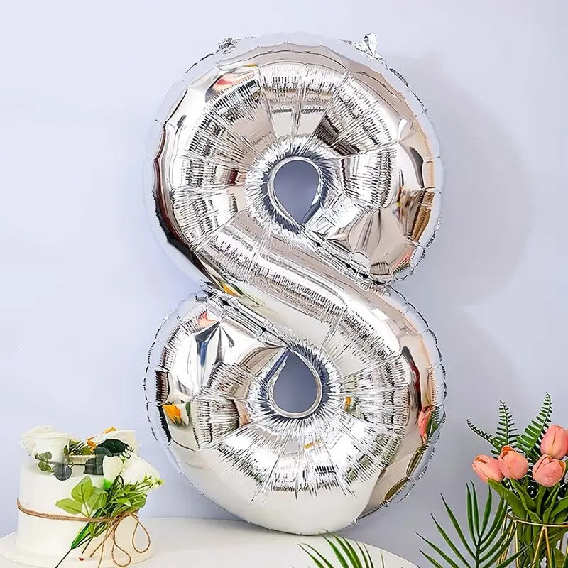Balon din Folie Flippy, Cifra 8, 81 cm, Pentru Aer sau Heliu, Argintiu-1