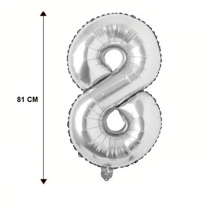 Balon din Folie Flippy, Cifra 8, 81 cm, Pentru Aer sau Heliu, Argintiu-3