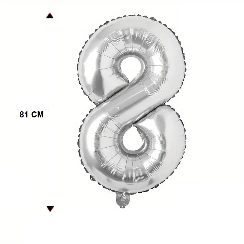 Balon din Folie Flippy, Cifra 8, 81 cm, Pentru Aer sau Heliu, Argintiu-3