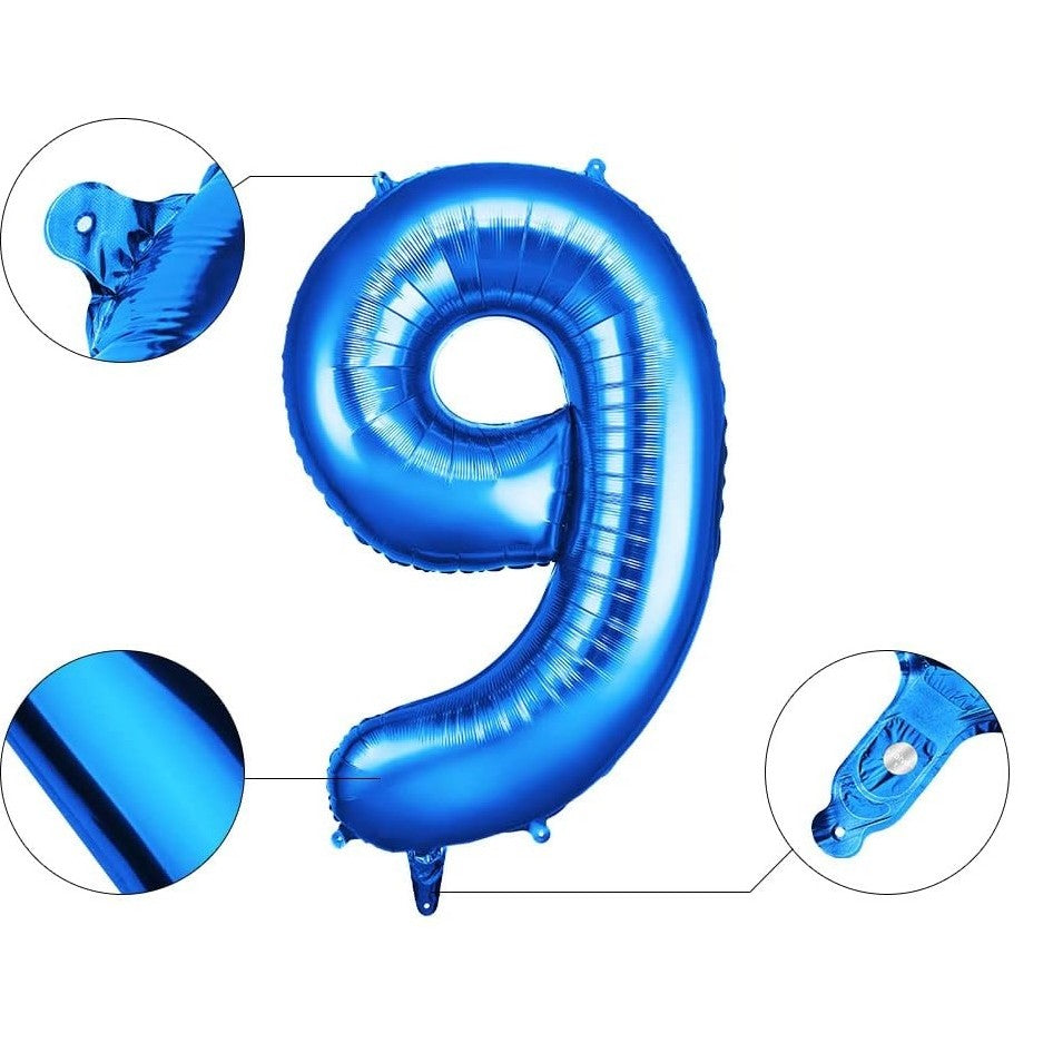Balon din Folie Flippy, Cifra 9, 81 cm, Pentru Aer sau Heliu, Albastru-2