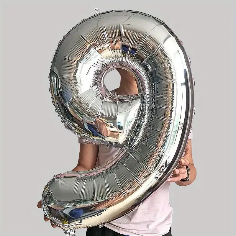 Balon din Folie Flippy, Cifra 9, 81 cm, Pentru Aer sau Heliu, Argintiu-2
