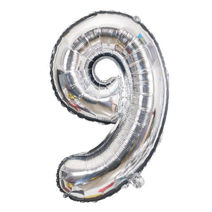 Balon din Folie Flippy, Cifra 9, 81 cm, Pentru Aer sau Heliu, Argintiu-0