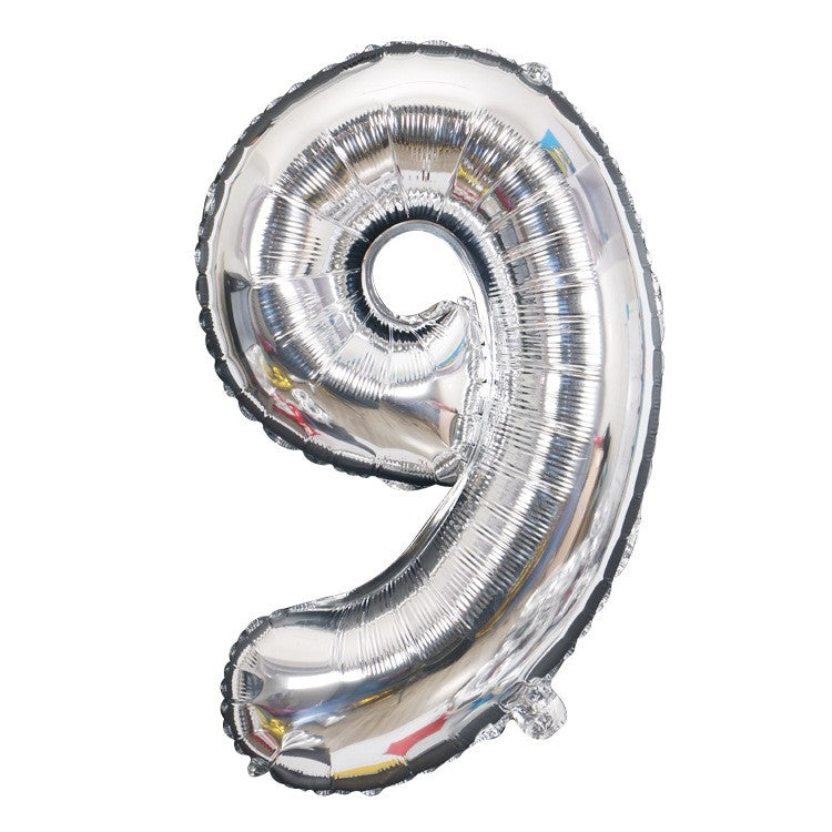 Balon din Folie Flippy, Cifra 9, 81 cm, Pentru Aer sau Heliu, Argintiu-0