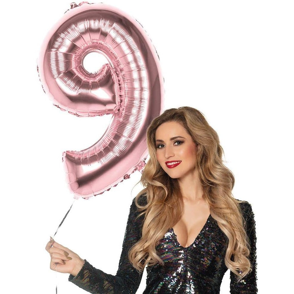 Balon din Folie Flippy, Cifra 9, 81 cm, Pentru Aer sau Heliu, Roz Auriu-2