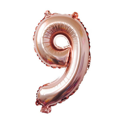Balon din Folie Flippy, Cifra 9, 81 cm, Pentru Aer sau Heliu, Roz Auriu-0
