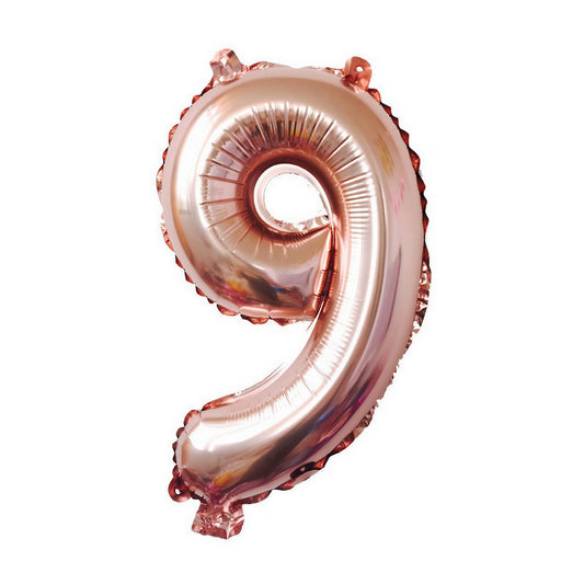 Balon din Folie Flippy, Cifra 9, 81 cm, Pentru Aer sau Heliu, Roz Auriu-0