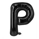 Balon din folie metalizata, 40 cm, Negru, Litera P-0