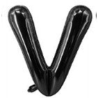 Balon Folie Metalizata Litera V, Flippy, 40 cm, Umflati cu Heliu sau Aer, Ambalaj Individual, Pai inclus, Negru-0