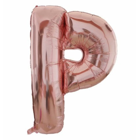 Balon din folie metalizata, Flippy, 80 cm, Rose Gold, Ambalaj Individual, Pai Inclus, Litera P-0