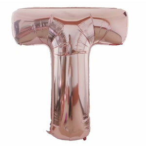 Balon din folie metalizata, Flippy, 80 cm, Rose Gold, Ambalaj Individual, Pai Inclus, Litera T-0
