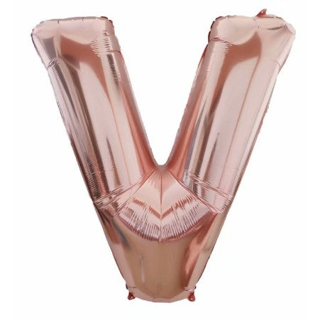 Balon din folie metalizata, Flippy, 80 cm, Rose Gold, Ambalaj Individual, Pai Inclus, Litera V-0