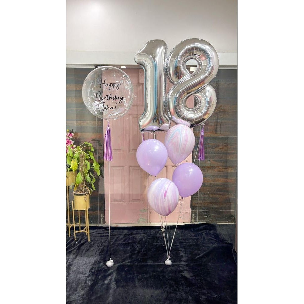 Balon din Folie Metalizata, Flippy, Figurina Cifra, Tema Aniversare 100 cm, Ambalaj Individual, Pai inclus, Umflare cu Aer sau Heliu, Argintiu, Cifra 8-6