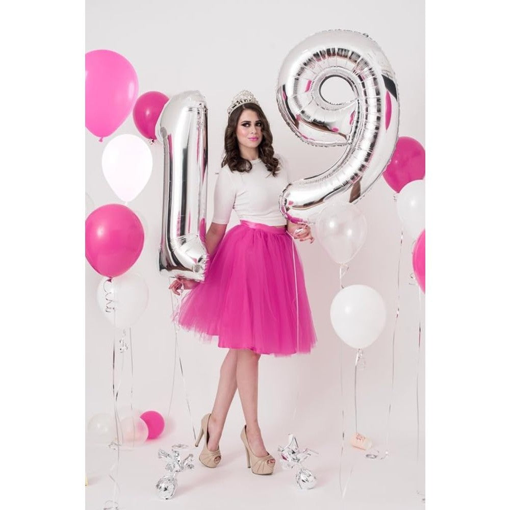 Balon din Folie Metalizata, Flippy, Figurina Cifra, Tema Aniversare 100 cm, Ambalaj Individual, Pai inclus, Umflare cu Aer sau Heliu, Argintiu, Cifra 9-2