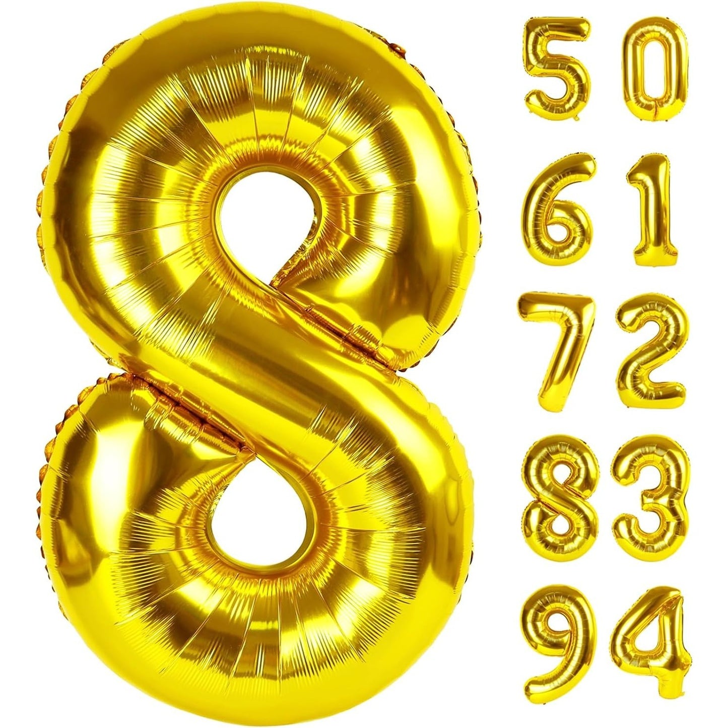 Balon din Folie Metalizata Flippy, Figurina Cifra, Tema Aniversare 100 cm, Ambalaj Individual, Pai inclus, Umflare cu Aer sau Heliu, Auriu, Cifra 8-6