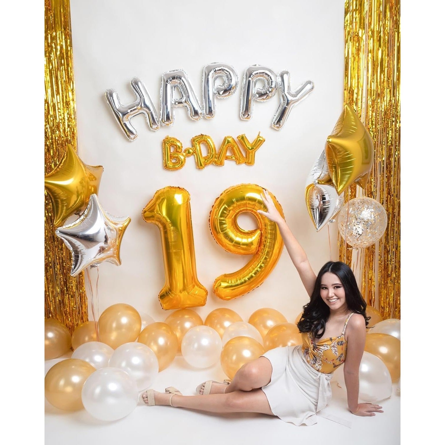 Balon din Folie Metalizata Flippy, Figurina Cifra, Tema Aniversare 100 cm, Ambalaj Individual, Pai inclus, Umflare cu Aer sau Heliu, Auriu, Cifra 9-2