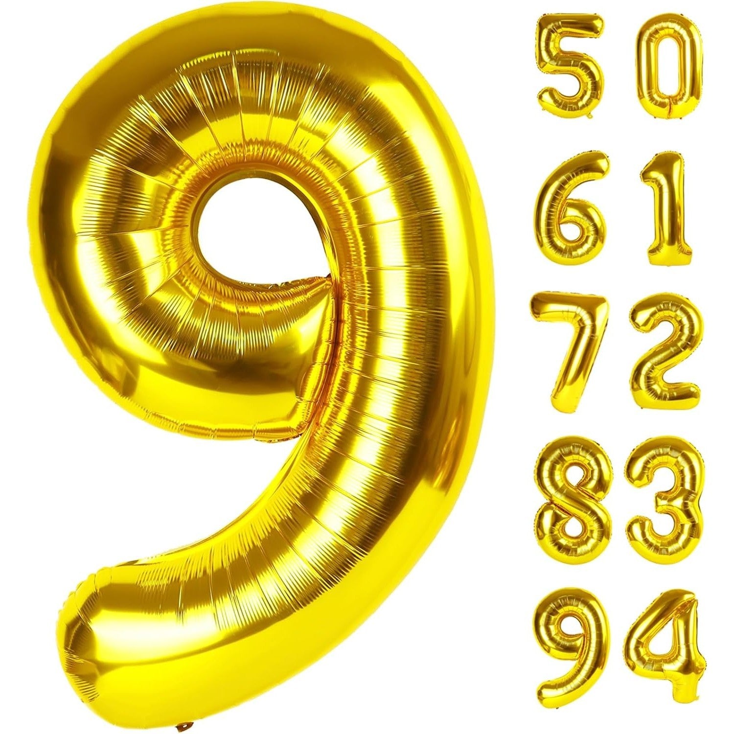 Balon din Folie Metalizata Flippy, Figurina Cifra, Tema Aniversare 100 cm, Ambalaj Individual, Pai inclus, Umflare cu Aer sau Heliu, Auriu, Cifra 9-7