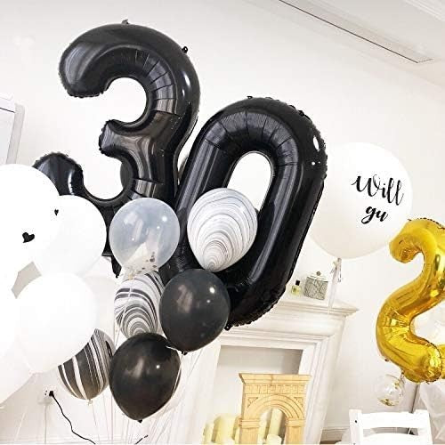 Balon din Folie Metalizata, Flippy, Figurina Cifra, Tema Aniversare 100 cm, Ambalaj Individual, Pai inclus, Umflare cu Aer sau Heliu, Negru, Cifra 0-3
