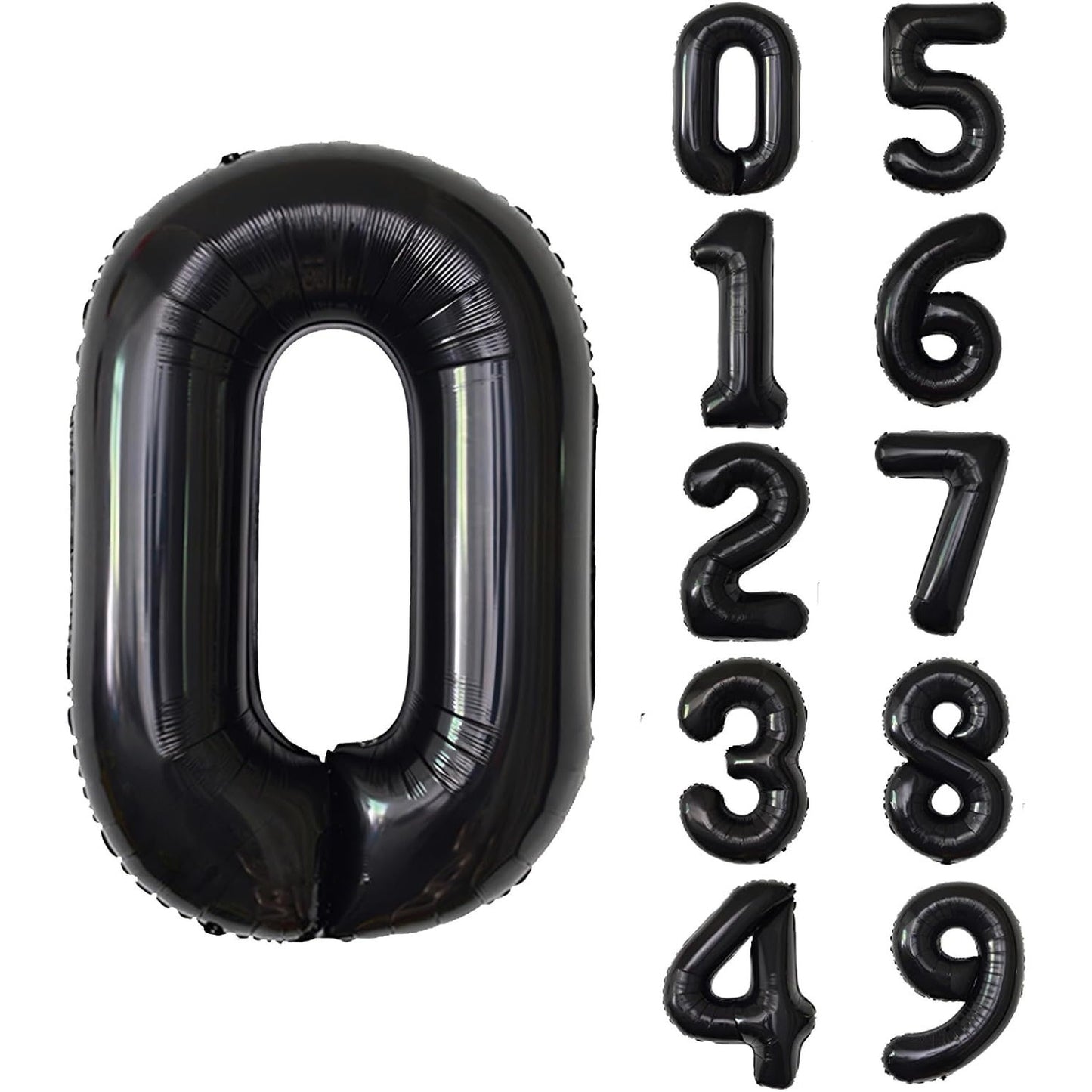 Balon din Folie Metalizata, Flippy, Figurina Cifra, Tema Aniversare 100 cm, Ambalaj Individual, Pai inclus, Umflare cu Aer sau Heliu, Negru, Cifra 0-4