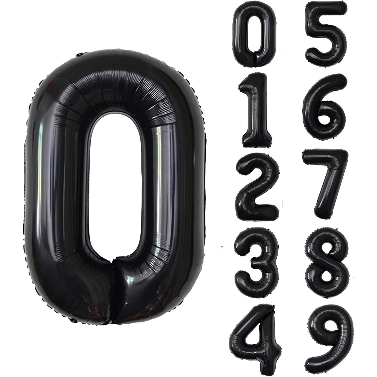 Balon din Folie Metalizata, Flippy, Figurina Cifra, Tema Aniversare 100 cm, Ambalaj Individual, Pai inclus, Umflare cu Aer sau Heliu, Negru, Cifra 0-4