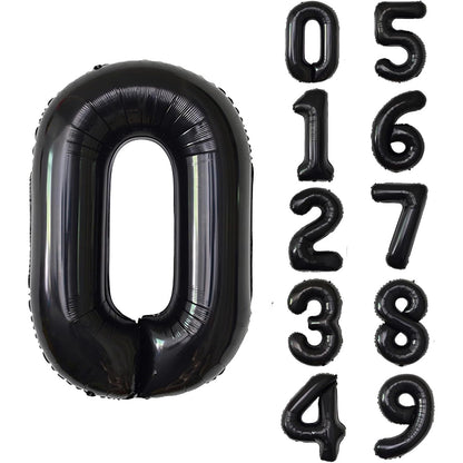 Balon din Folie Metalizata, Flippy, Figurina Cifra, Tema Aniversare 100 cm, Ambalaj Individual, Pai inclus, Umflare cu Aer sau Heliu, Negru, Cifra 0-4