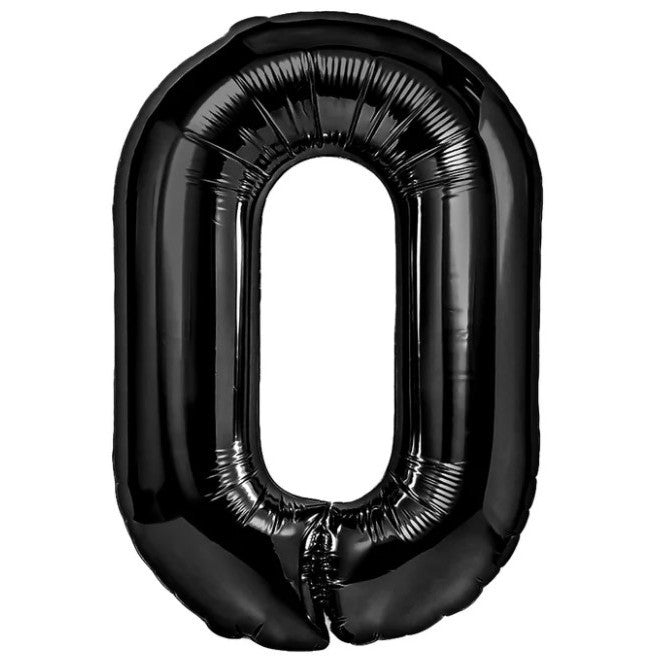 Balon din Folie Metalizata, Flippy, Figurina Cifra, Tema Aniversare 100 cm, Ambalaj Individual, Pai inclus, Umflare cu Aer sau Heliu, Negru, Cifra 0-0