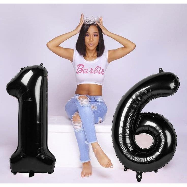 Balon din Folie Metalizata, Flippy, Figurina Cifra, Tema Aniversare 100 cm, Ambalaj Individual, Pai inclus, Umflare cu Aer sau Heliu, Negru, Cifra 1-4