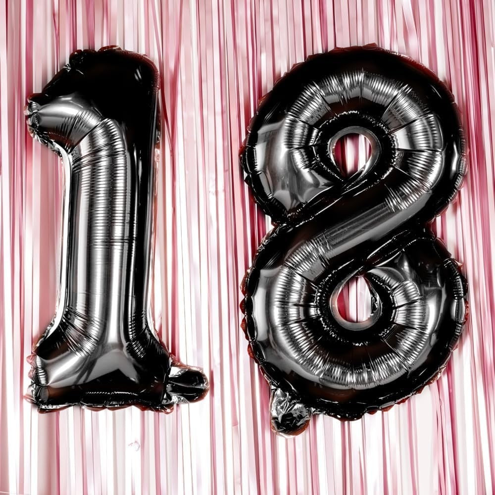 Balon din Folie Metalizata, Flippy, Figurina Cifra, Tema Aniversare 100 cm, Ambalaj Individual, Pai inclus, Umflare cu Aer sau Heliu, Negru, Cifra 1-5