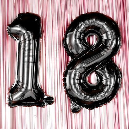 Balon din Folie Metalizata, Flippy, Figurina Cifra, Tema Aniversare 100 cm, Ambalaj Individual, Pai inclus, Umflare cu Aer sau Heliu, Negru, Cifra 1-5