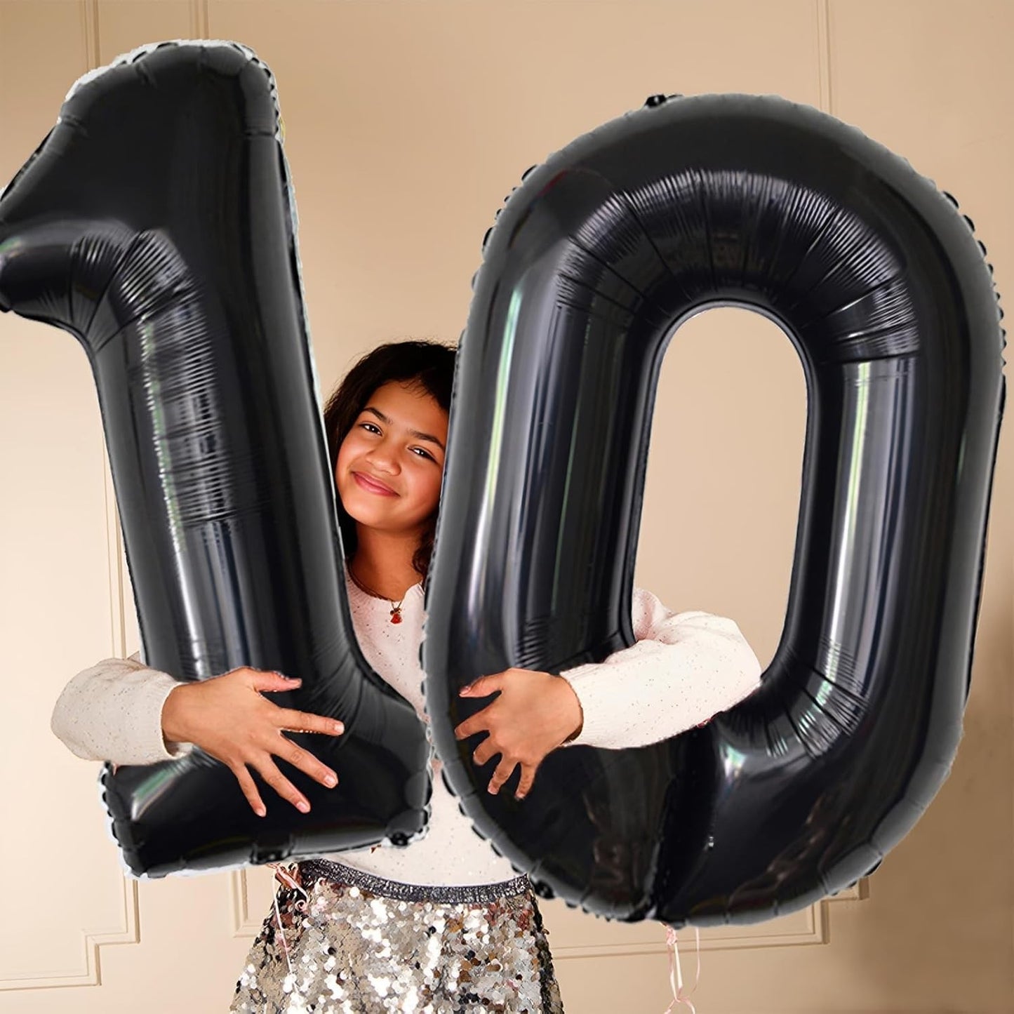 Balon din Folie Metalizata, Flippy, Figurina Cifra, Tema Aniversare 100 cm, Ambalaj Individual, Pai inclus, Umflare cu Aer sau Heliu, Negru, Cifra 1-9