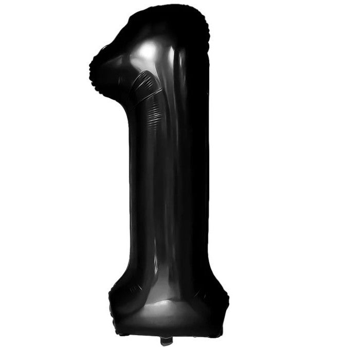 Balon din Folie Metalizata, Flippy, Figurina Cifra, Tema Aniversare 100 cm, Ambalaj Individual, Pai inclus, Umflare cu Aer sau Heliu, Negru, Cifra 1-0
