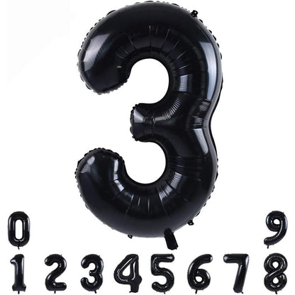Balon din Folie Metalizata, Flippy, Figurina Cifra, Tema Aniversare 100 cm, Ambalaj Individual, Pai inclus, Umflare cu Aer sau Heliu, Negru, Cifra 3-1