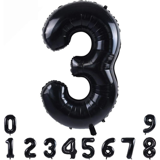 Balon din Folie Metalizata, Flippy, Figurina Cifra, Tema Aniversare 100 cm, Ambalaj Individual, Pai inclus, Umflare cu Aer sau Heliu, Negru, Cifra 3-1